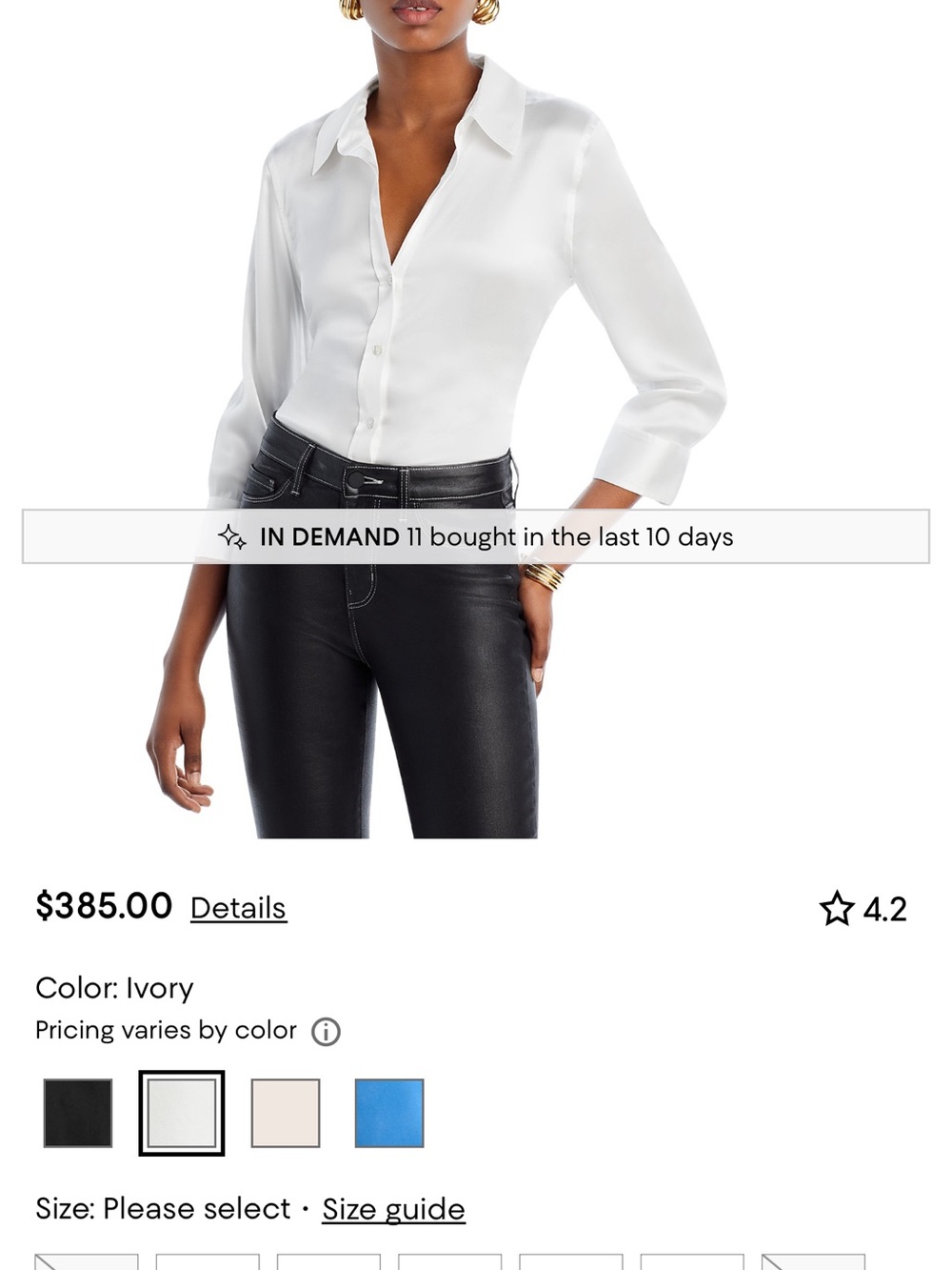 L'AGENCE Ivory Satin Button-Front Blouse